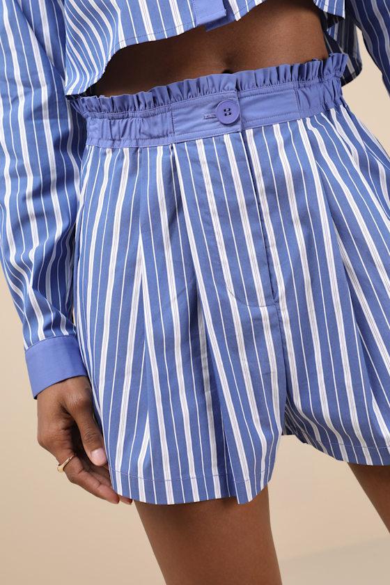 Playful Babe Blue and White Striped Ruffled Shorts Product Image