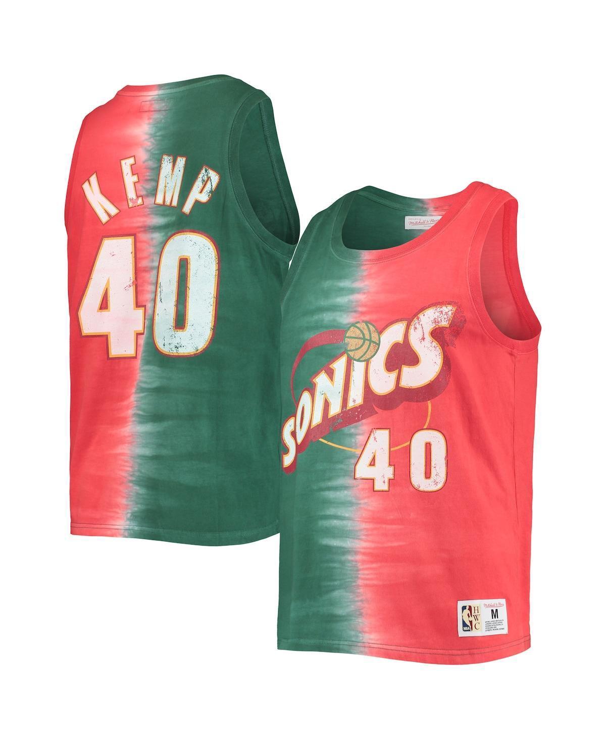 Mens Mitchell & Ness Shawn Kemp Green, Red Seattle SuperSonics Hardwood Classics Tie-Dye Name and Number Tank Top Product Image