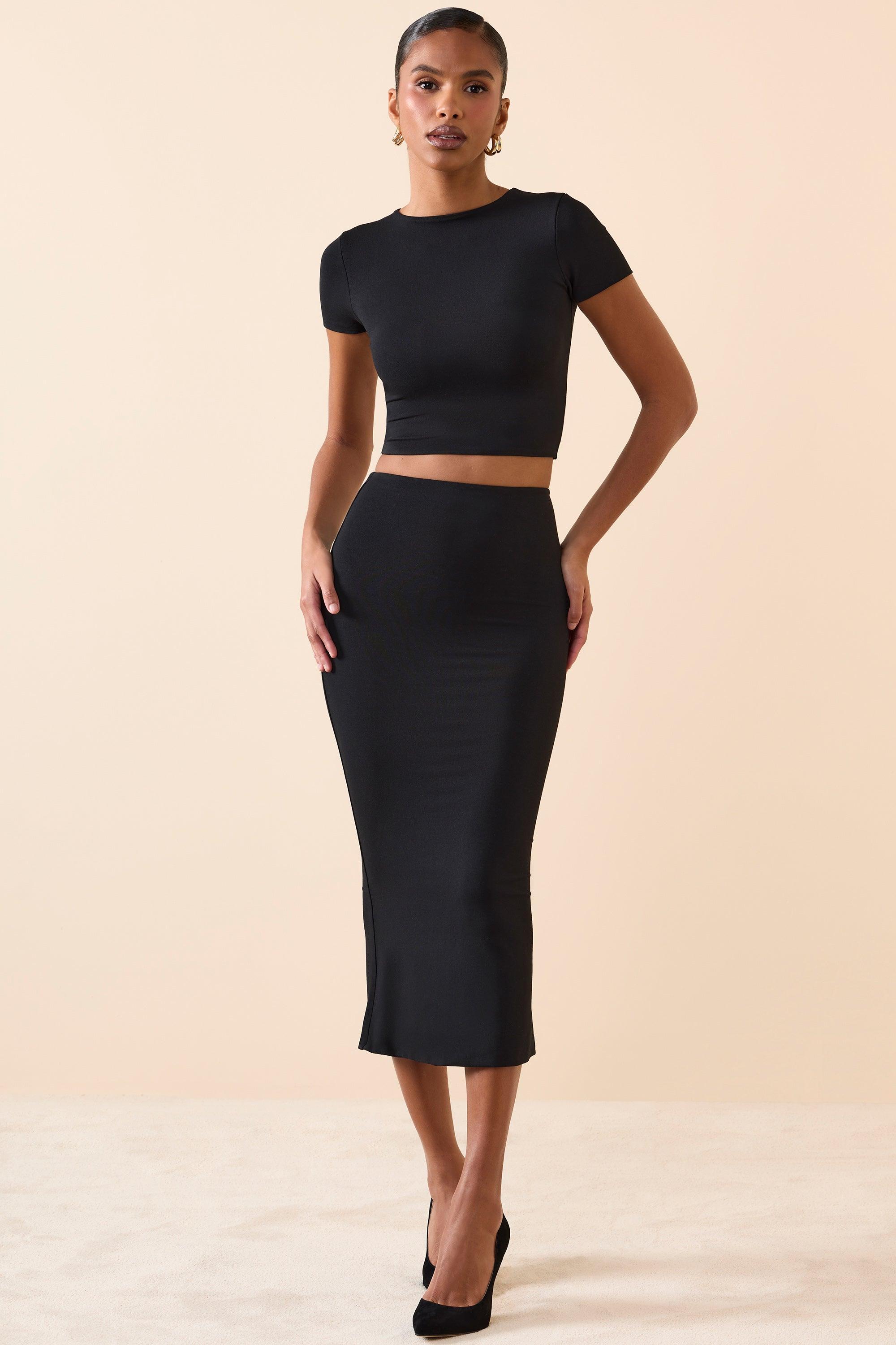 Modal Cap-Sleeve Crop Top in Black Product Image