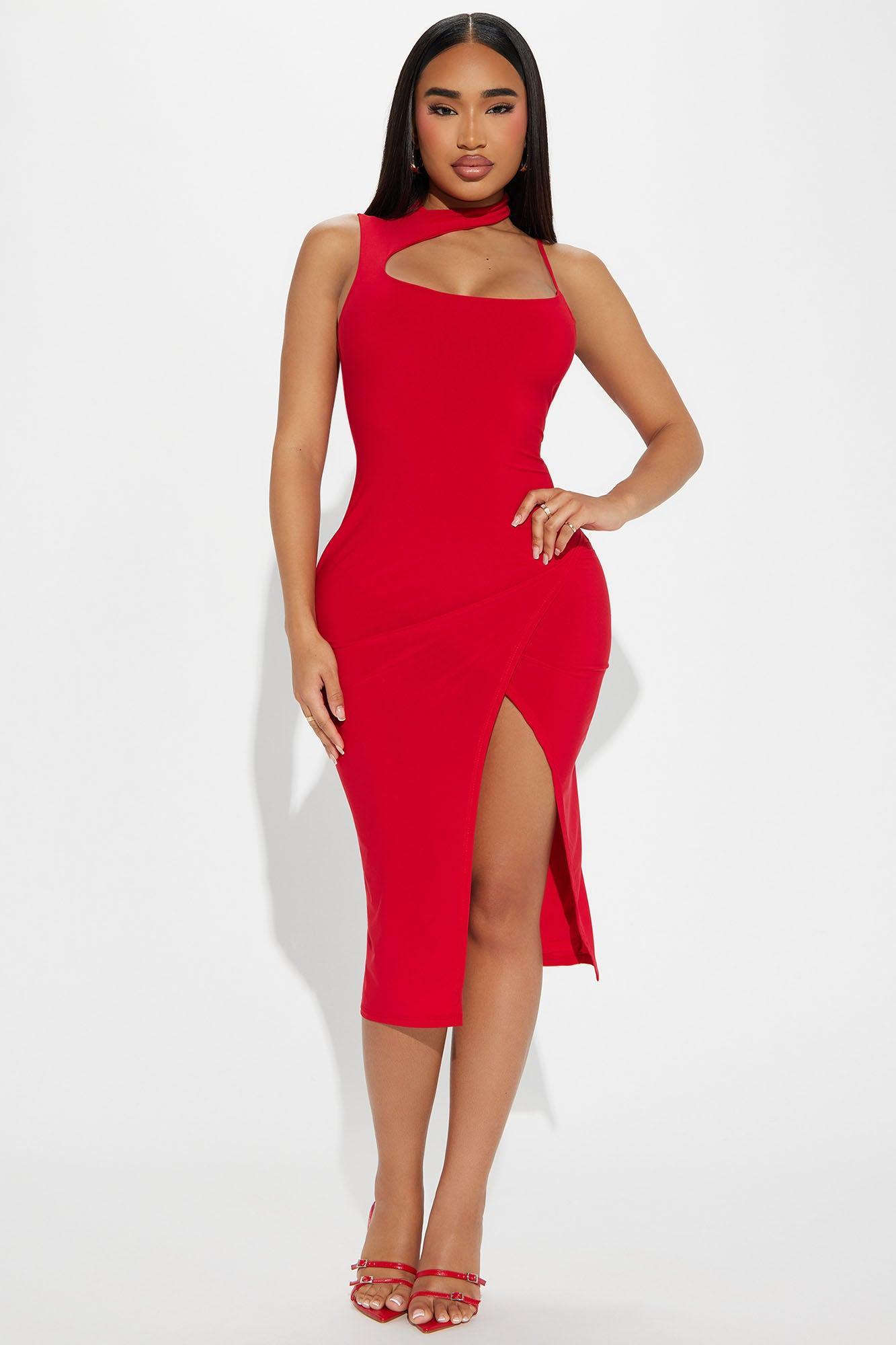 Top Of The Line Midi Dress - Red Product Image