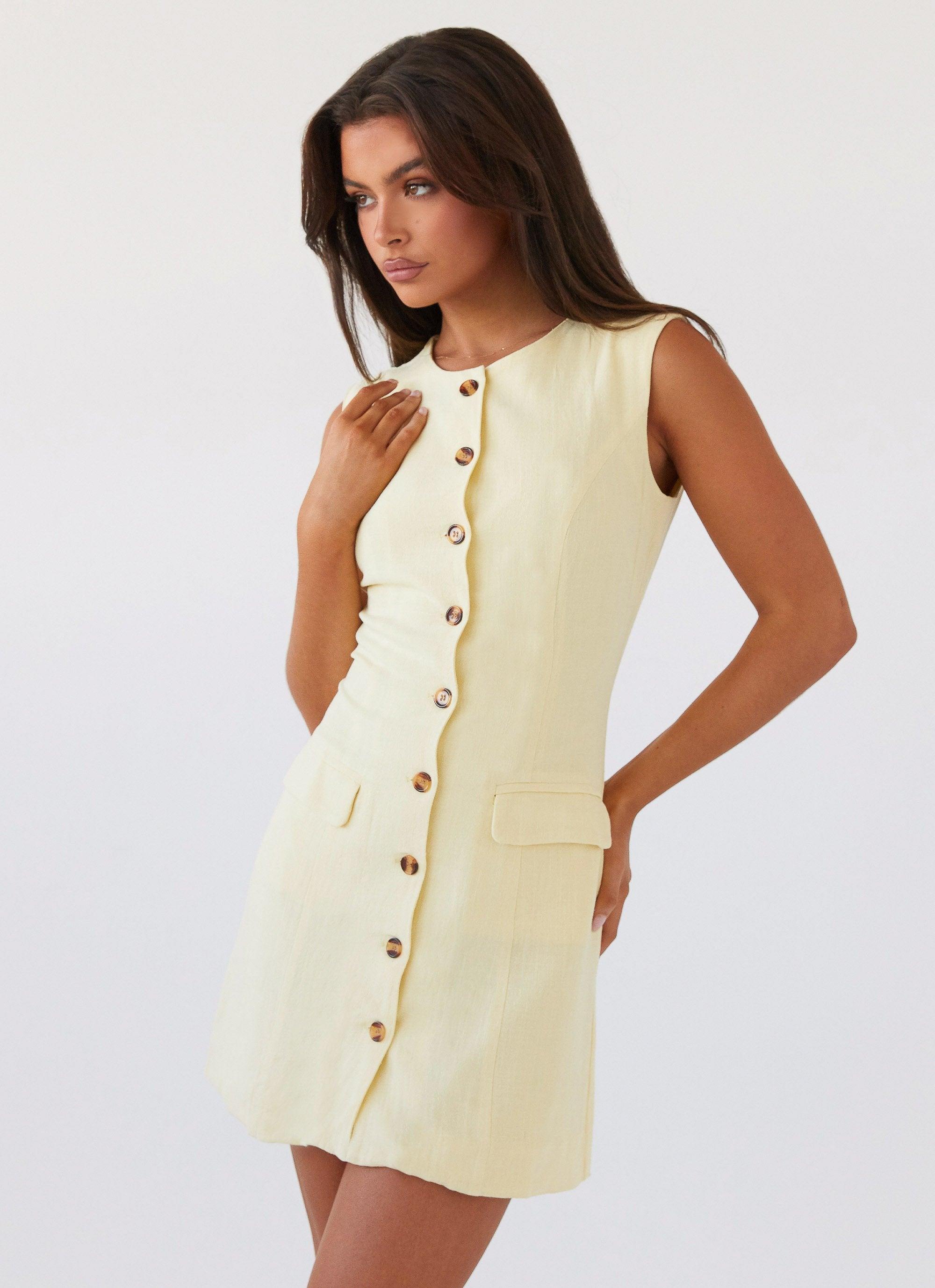 Castello Fiore Linen Mini Dress - Lemon Product Image