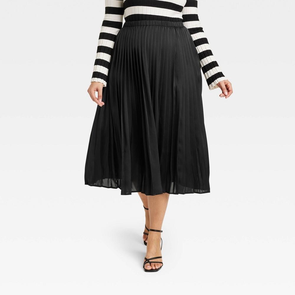 Womens Pleated A-Line Midi Skirt - A New Day Black 3X Product Image