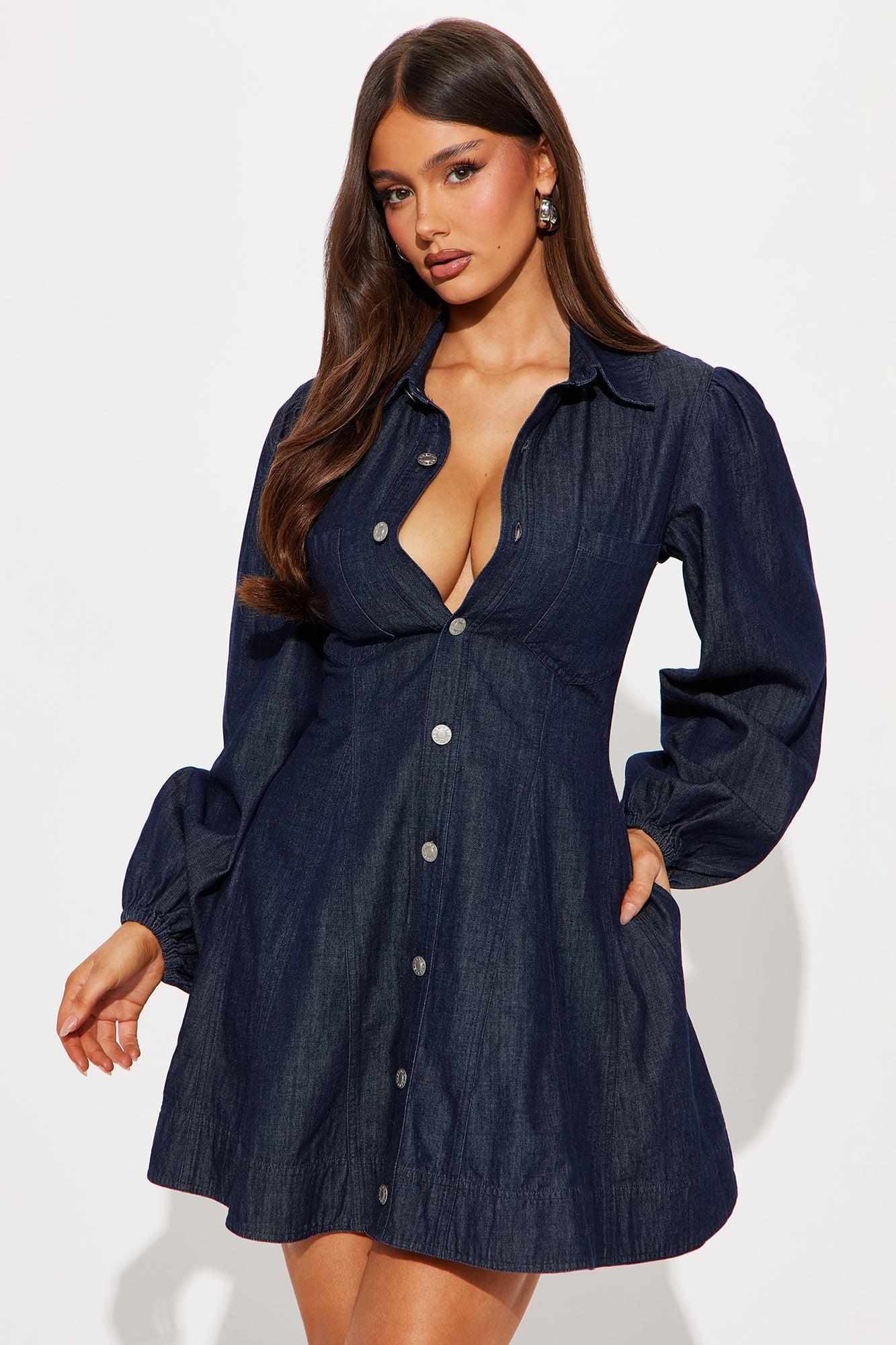 Down South Denim Mini Dress - Dark Denim Product Image