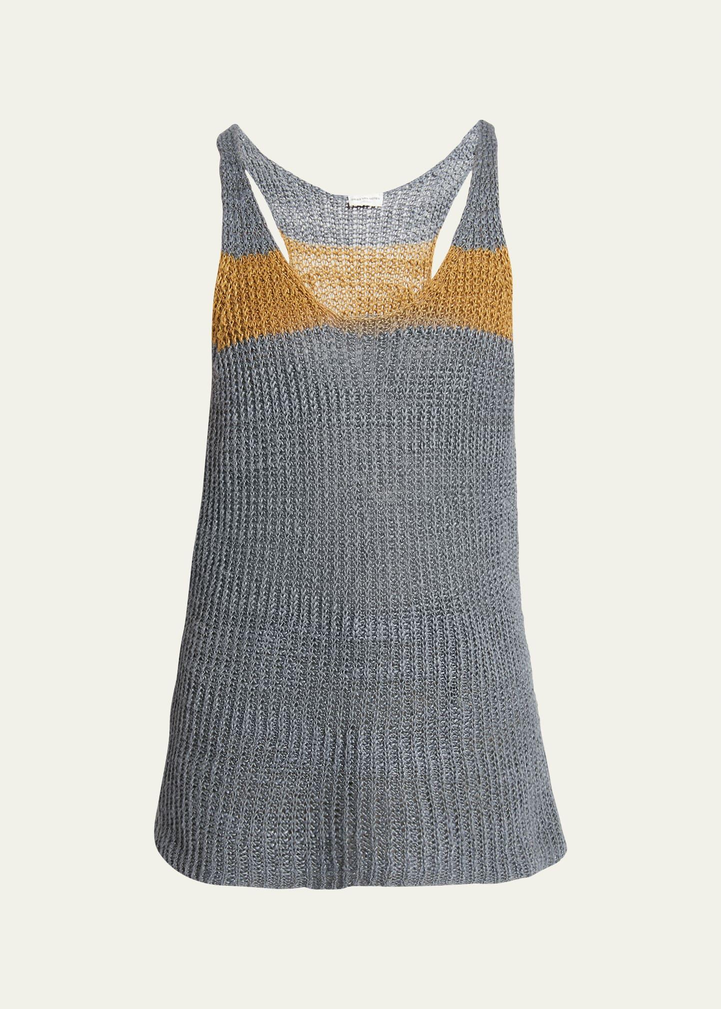 Mens Loose Striped Linen Knit Tank Top Product Image