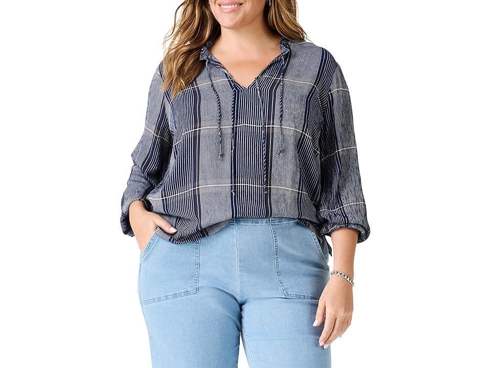 NIC+ZOE Plus Size Line It Up Top (Indigo Multi) Women's Clothing Product Image