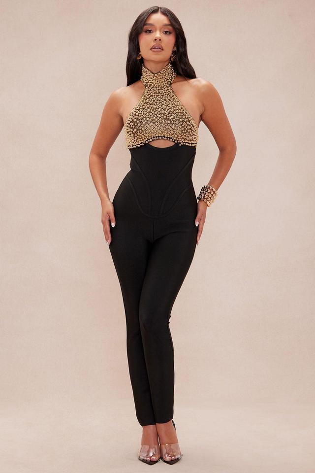 Patricia Embellished Bandage Jumpsuit - Black Product Image