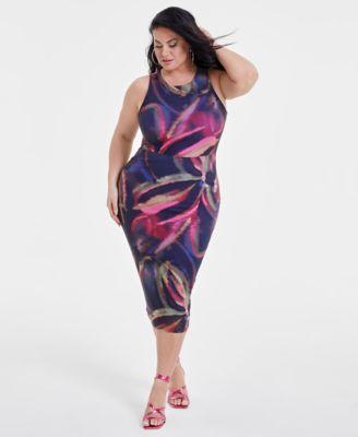 Trendy Plus Size Printed Mesh Midi Dress, Created for Macy's Product Image