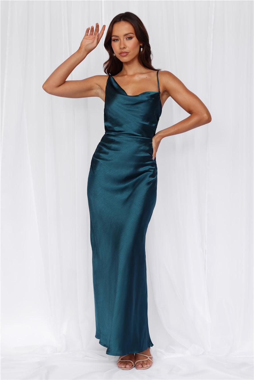 HELLO MOLLY The Madeline Cowl Satin Maxi Dress Teal Product Image