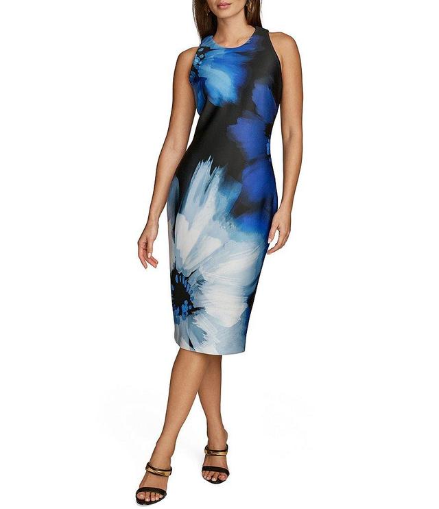 Donna Karan Crew Neck Sleeveless Floral Scuba Sheath Dress Product Image