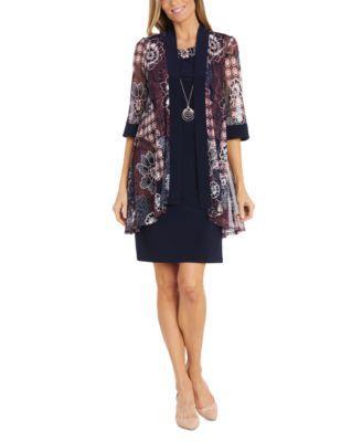 Petite 2-Pc. Floral-Print Jacket & Necklace Dress Set Product Image