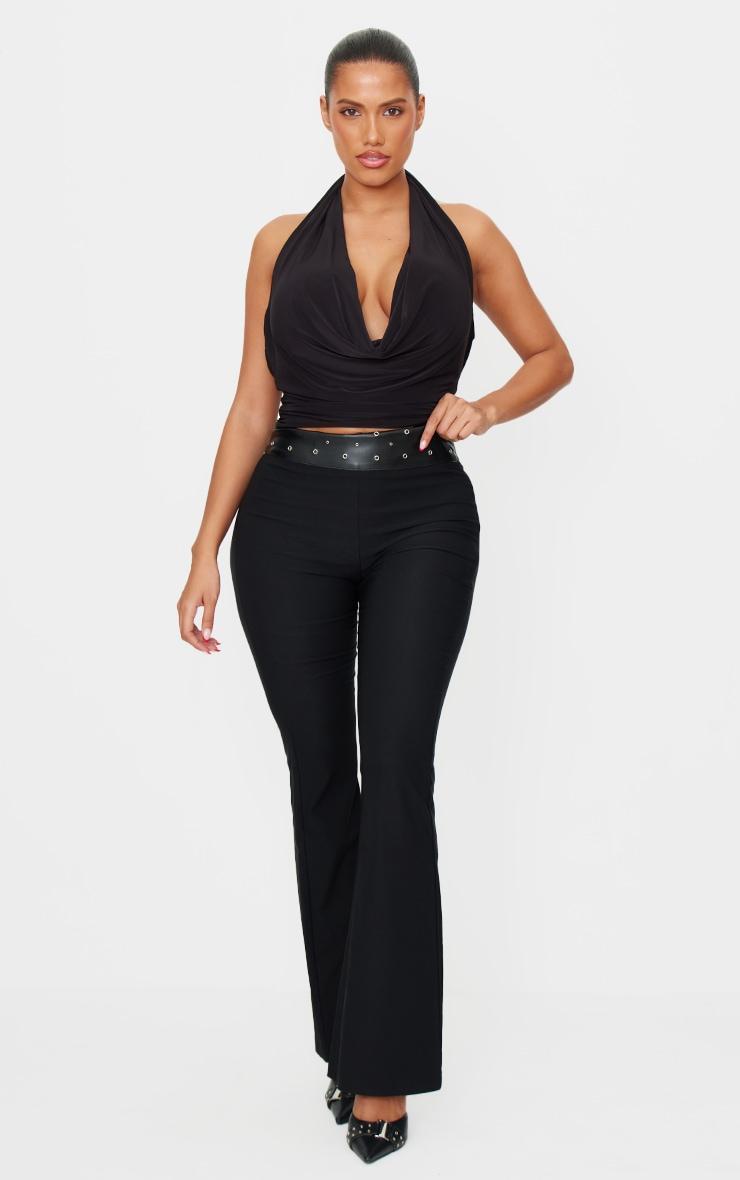 Shape Black Halter Cowl Neck Long Line Open Back Top Product Image