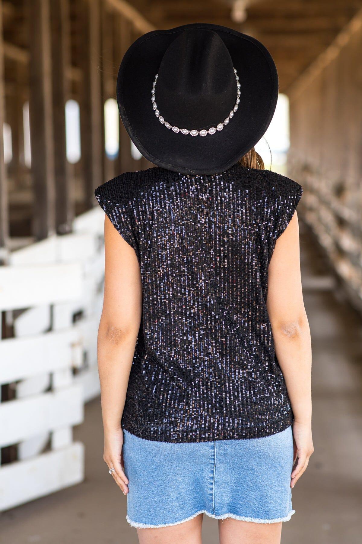 Black Sequin Sleeveless Top Product Image