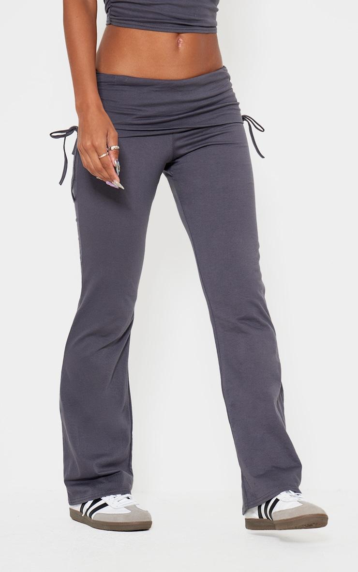 Dark Grey Foldover Flared Leggings Product Image