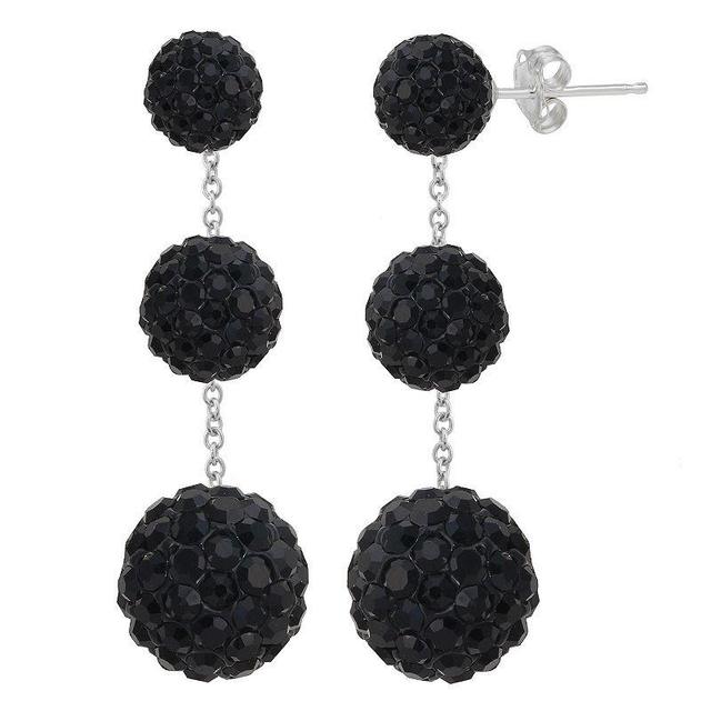 Sterling Silver Graduated Crystal Tiered Drop Earrings, Womens, Black Product Image