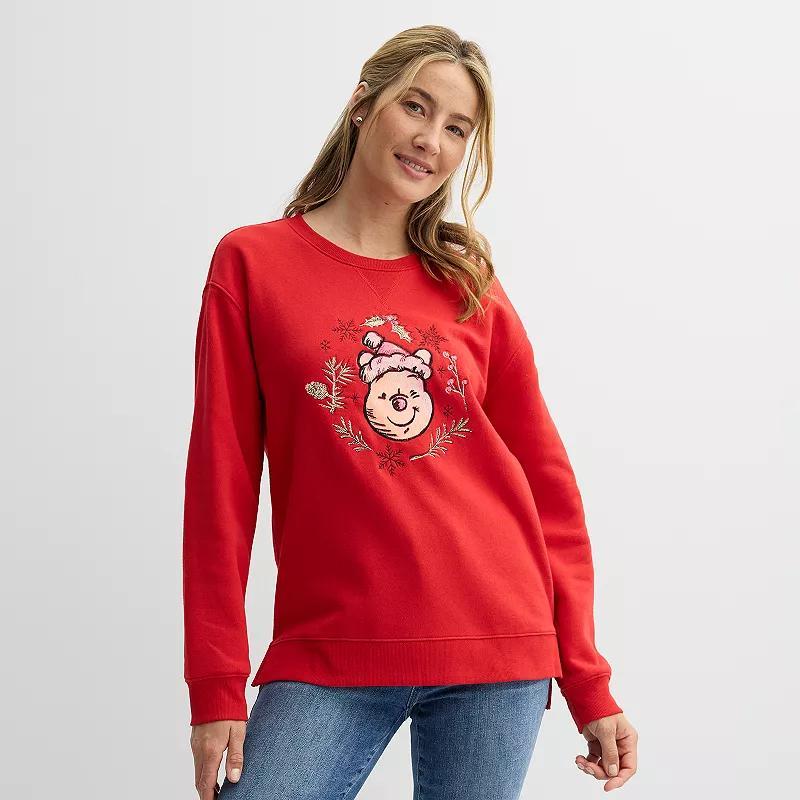 Disneys Winnie The Pooh Santa Hat And Snowflakes Womens Graphic Pullover Product Image