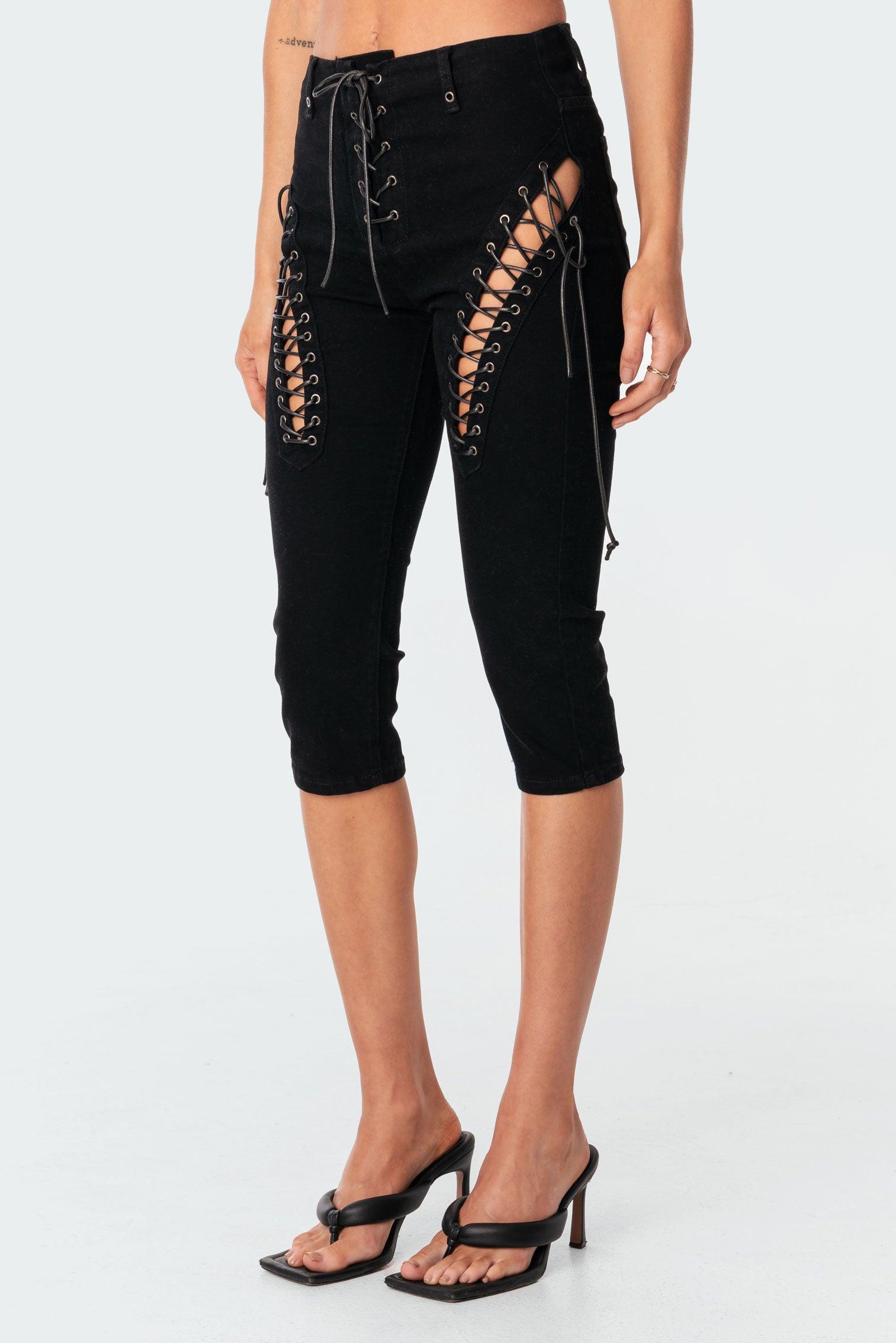 Alexiss Lace-Up Capri Jeans Product Image