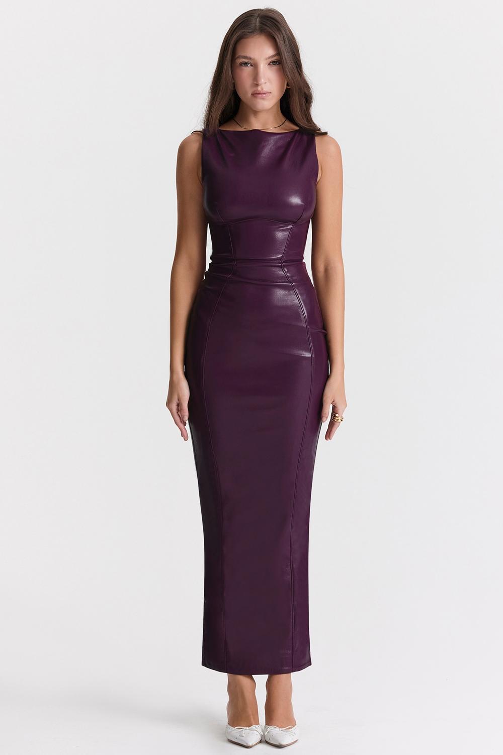 Sahara Merlot Vegan Leather Maxi Dress Product Image