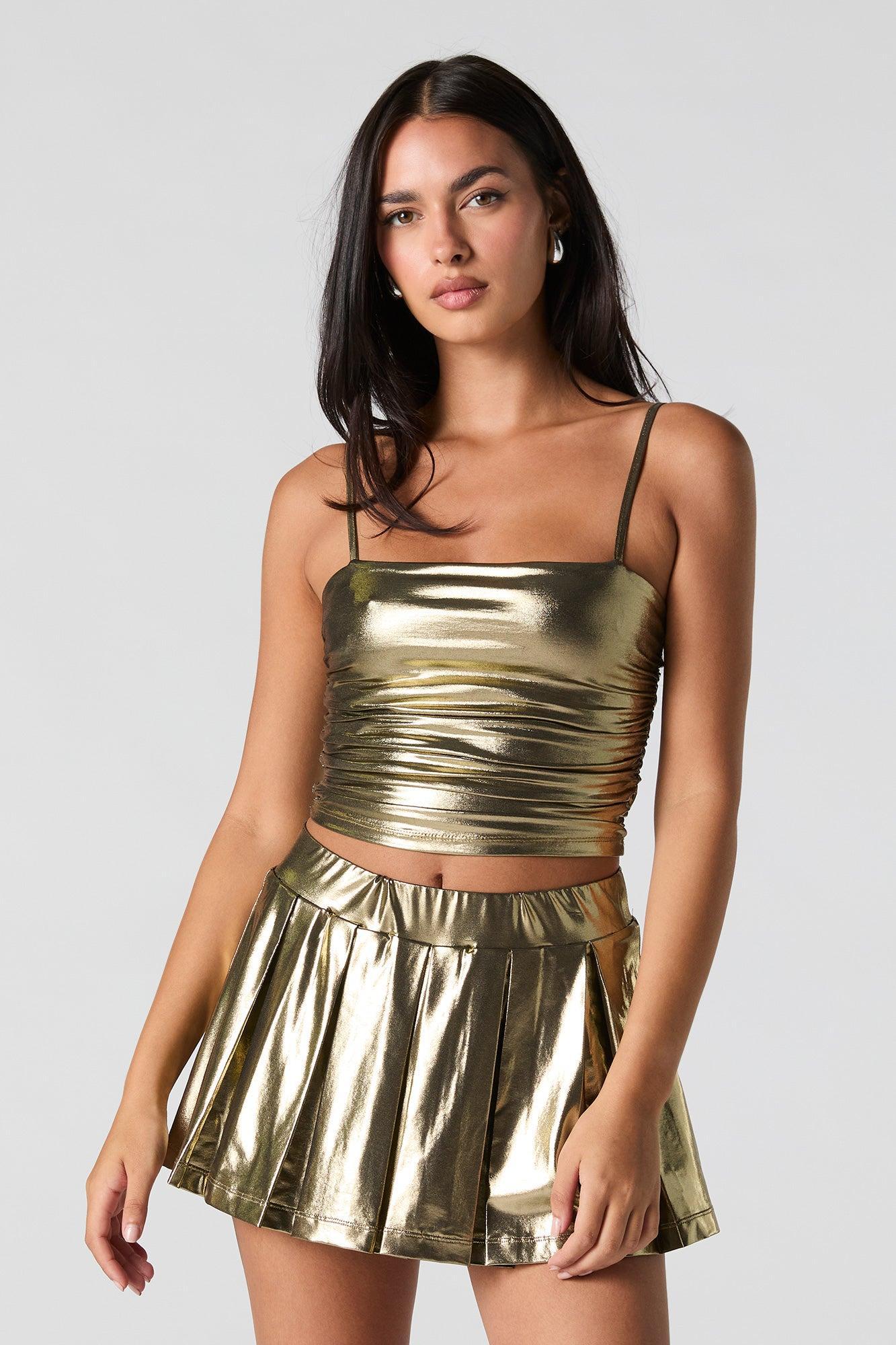 Metallic Pleated Mini Skort Female Product Image