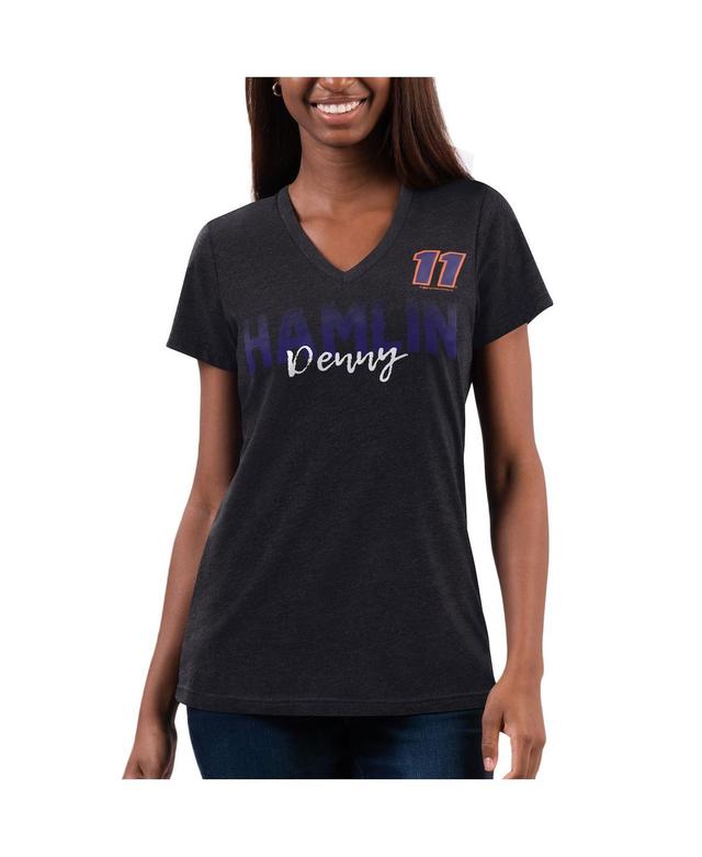 Womens G-iii 4Her by Carl Banks Black Distressed Denny Hamlin Snap V-Neck T-shirt Product Image