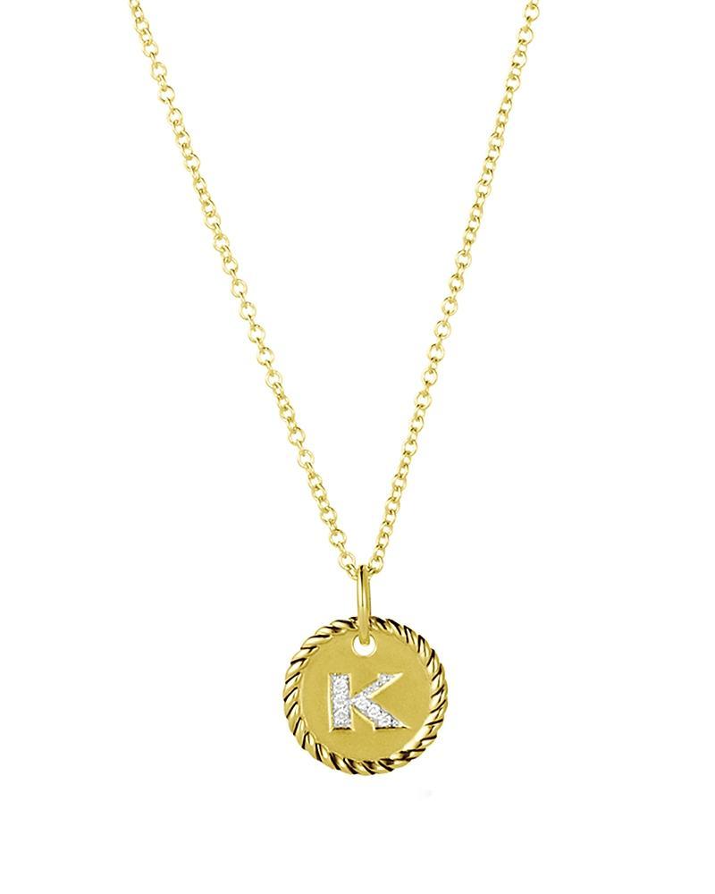 Womens Initial Charm Necklace in 18K Yellow Gold with Pav Diamonds Product Image