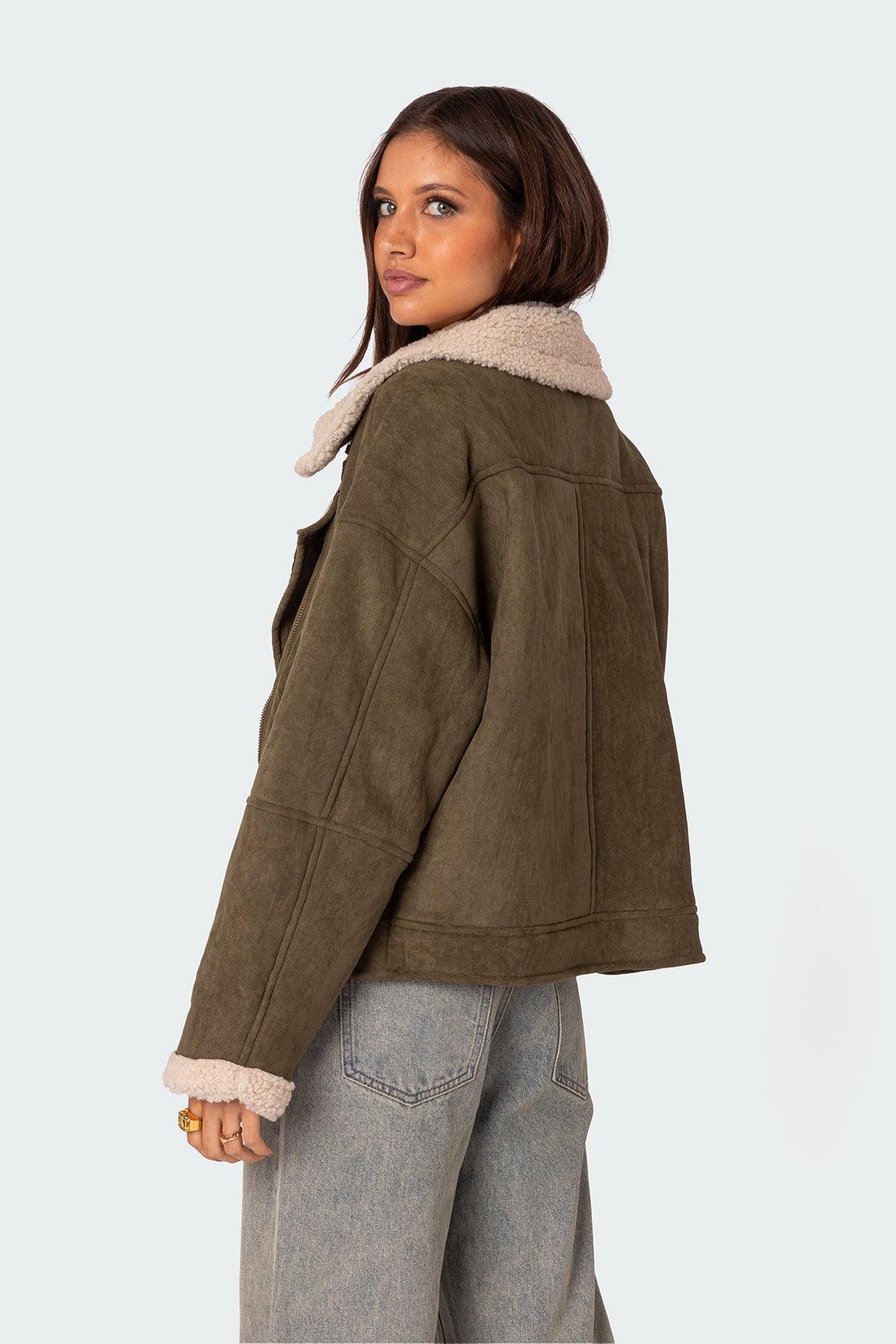 Faux Suede Shearling Oversized Jacket Product Image