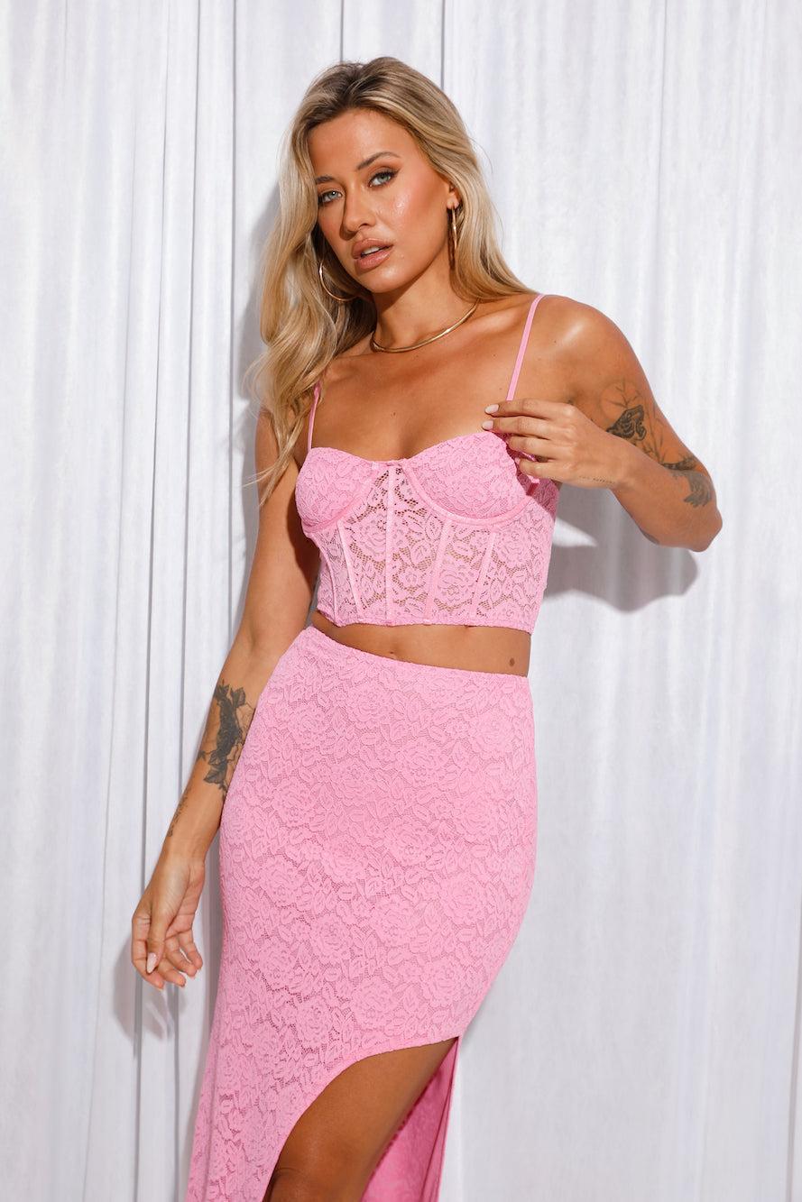 Let's Go Party Lace Crop Top Pink Product Image