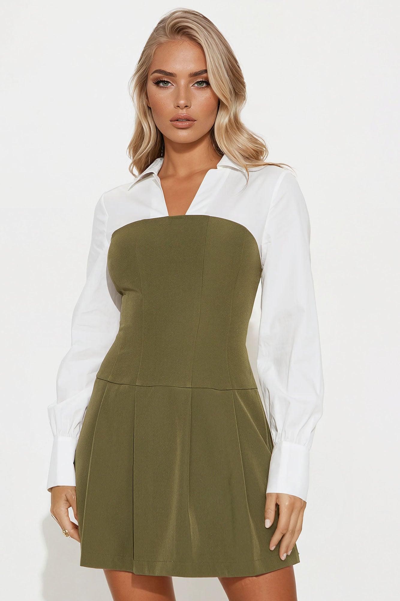 KeKe Pleated Mini Dress - Olive Product Image