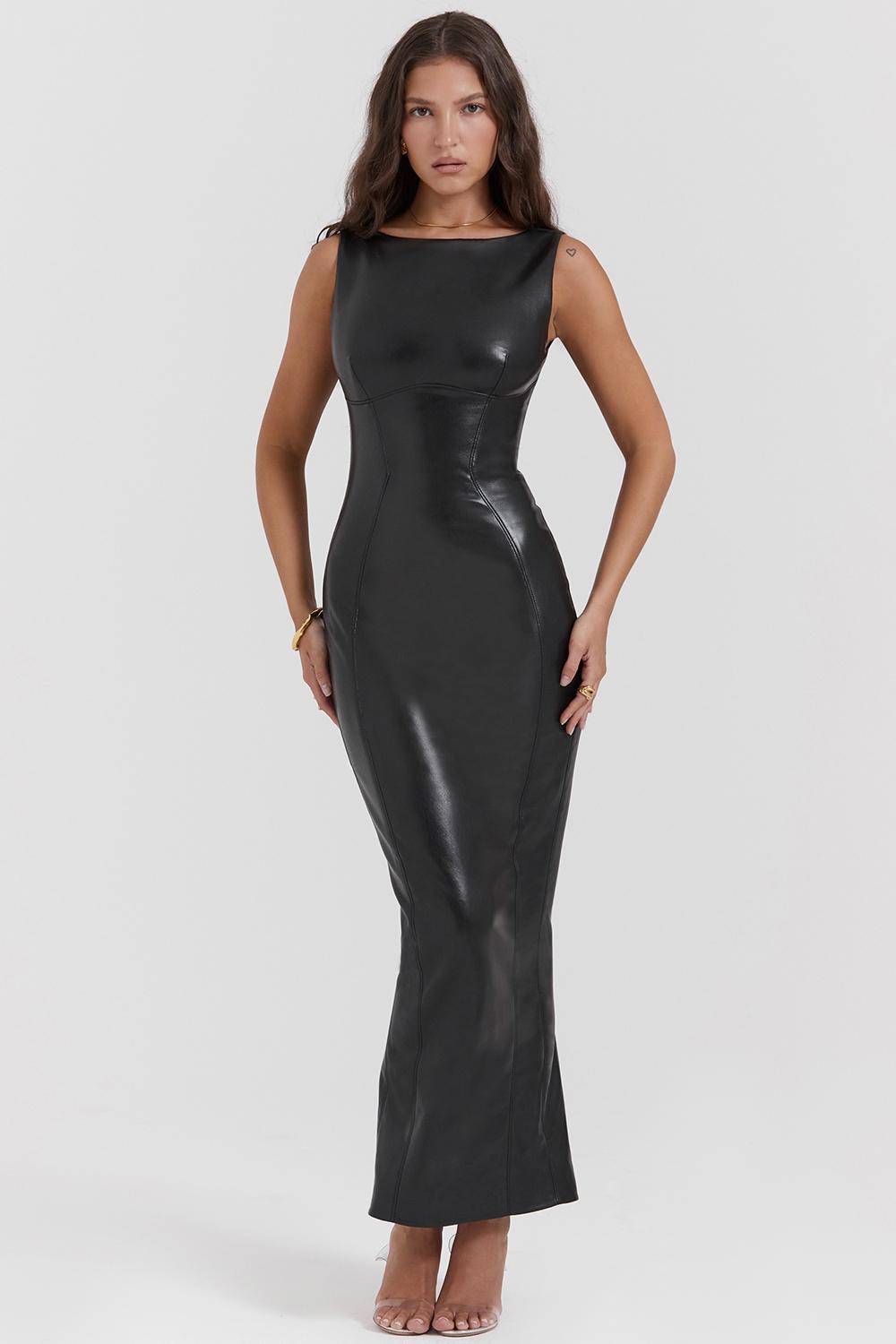 Sahara Black Vegan Leather Maxi Dress Product Image