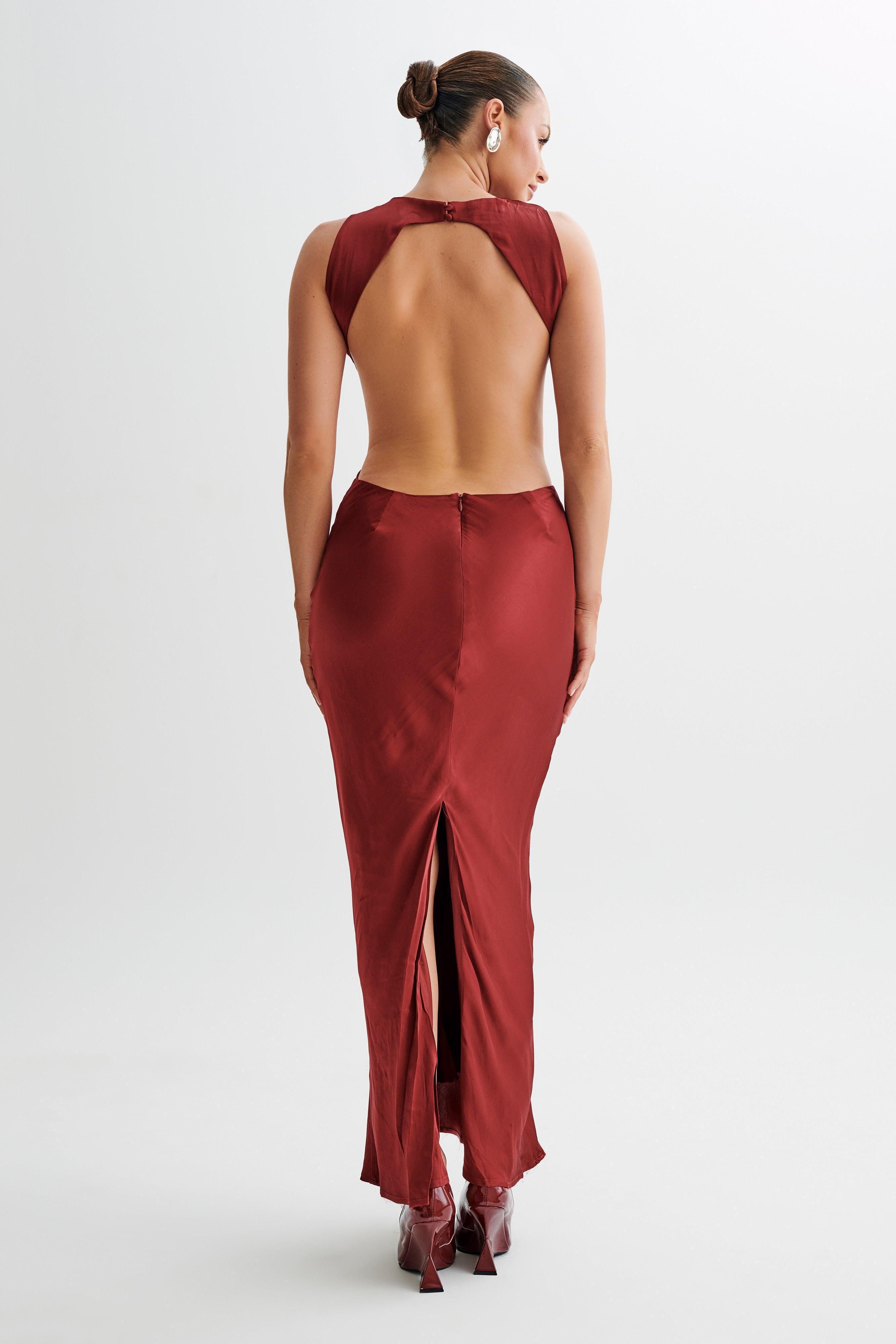 Electra Satin Cut Out Maxi Dress - Berry Product Image