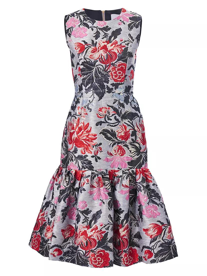 Floral Jacquard Flounce Midi-Dress Product Image