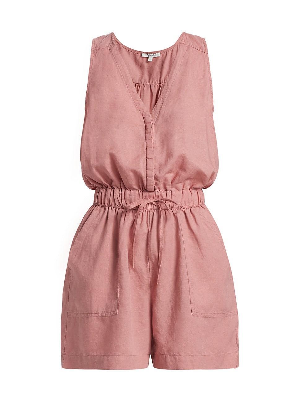 Womens Linen-Blend Drawstring Romper Product Image