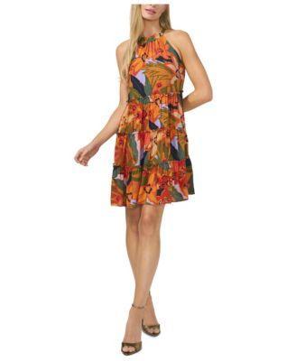 Women's Tropical Tie-Back Halter Tiered Mini Dress Product Image