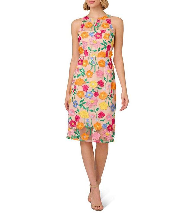 Adrianna Papell Floral Embroidered Crew Neck Sleeveless Dress Product Image