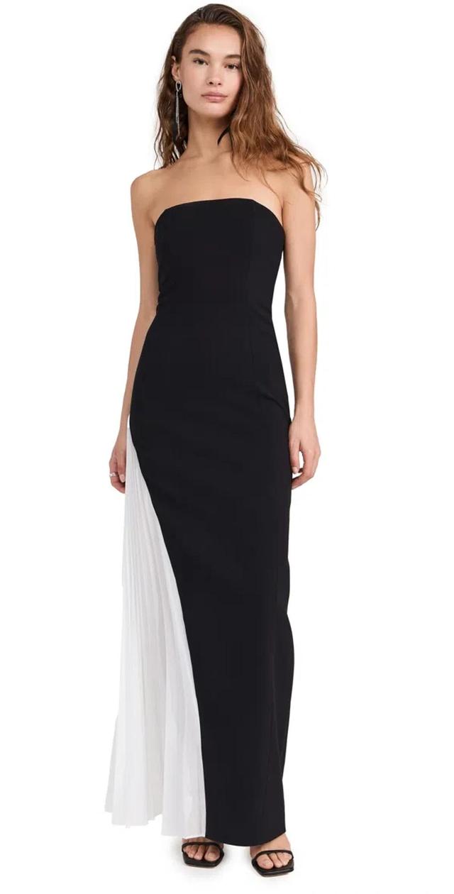 ALICE AND OLIVIA Retha Strapless Maxi Dress With Pleated Godet In Black Product Image