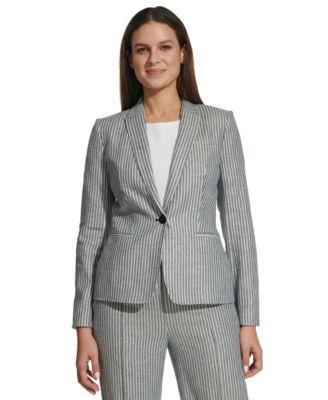 Tommy Hilfiger Womens Striped Single-Button Blazer - Ivory Product Image