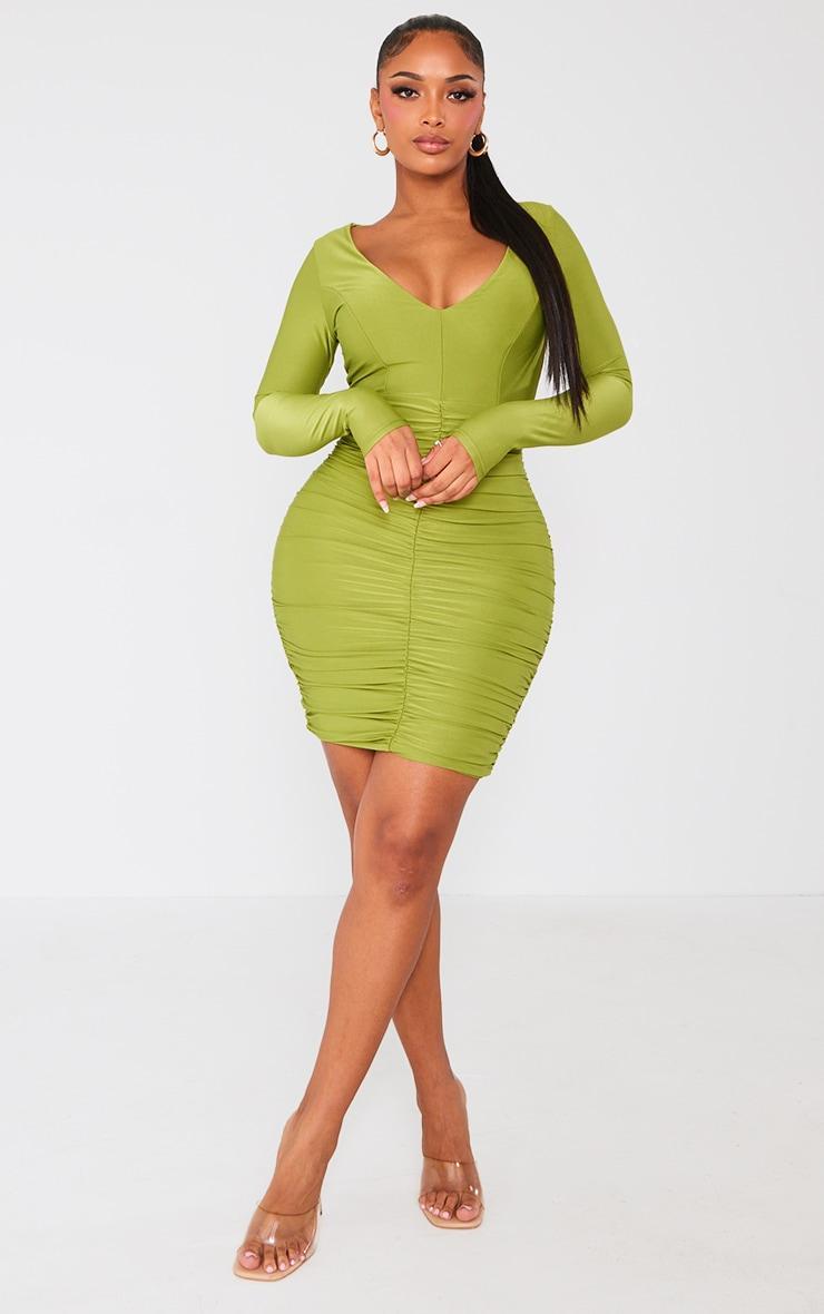 Shape Olive Slinky Ruched Mini Dress Product Image