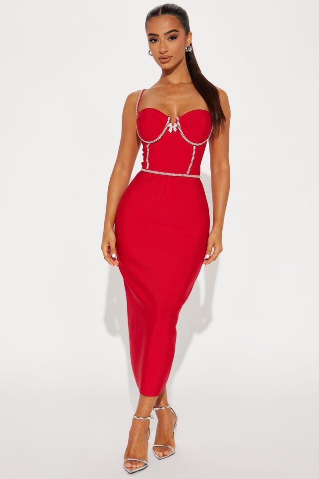 Lara Rhinestone Bandage Midi Dress - Red Product Image