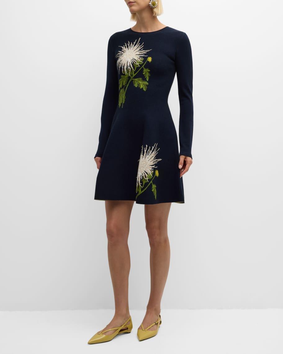 Chrysanthemum Jacquard Fit Flare Knit Dress Product Image