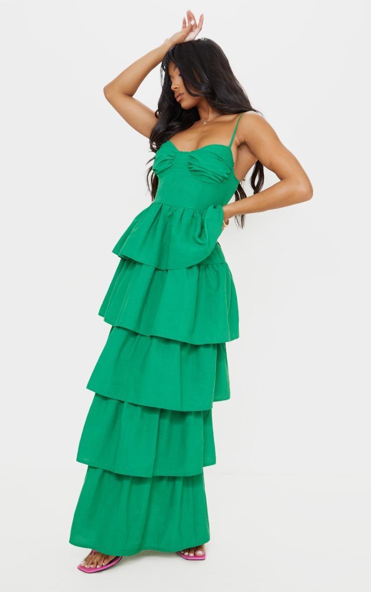 Bright Green Cup Detail Strappy Tiered Maxi Dress Product Image