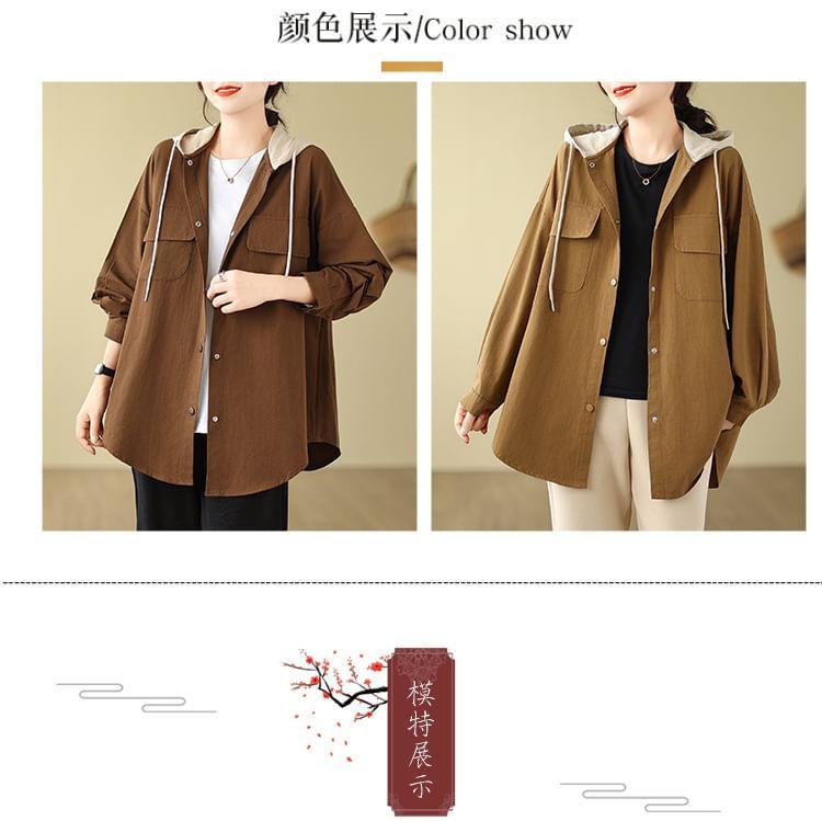 Two Tone Hooded Button-Up Jacket Product Image