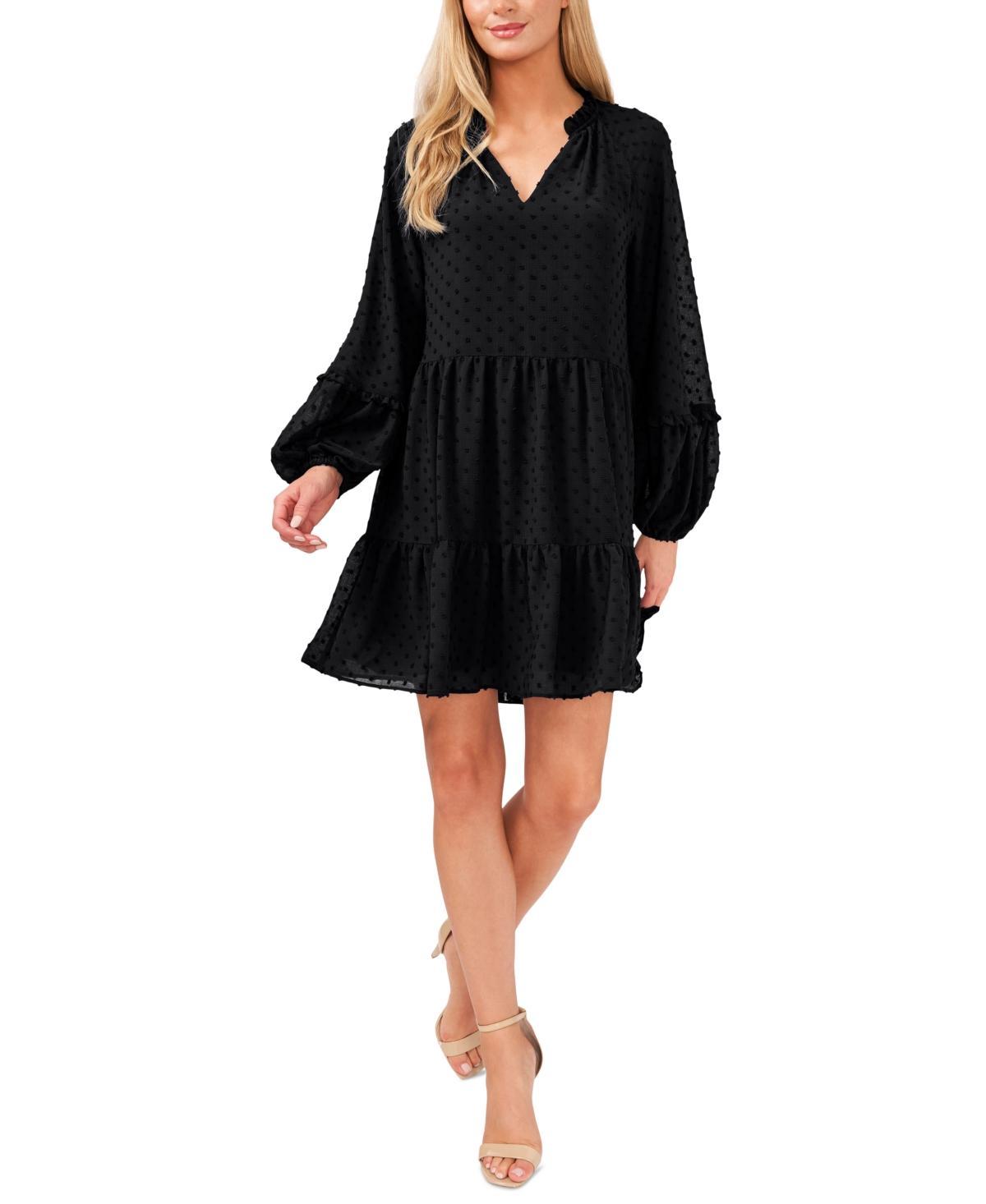 CeCe Womens Long Sleeve V-Neck Ruffled Clip-Dot Dress Product Image