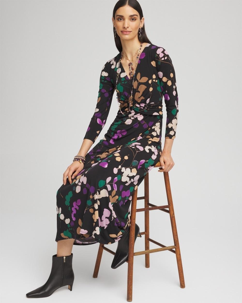 V-neck 3/4 Sleeve Floral Maxi Dress Product Image