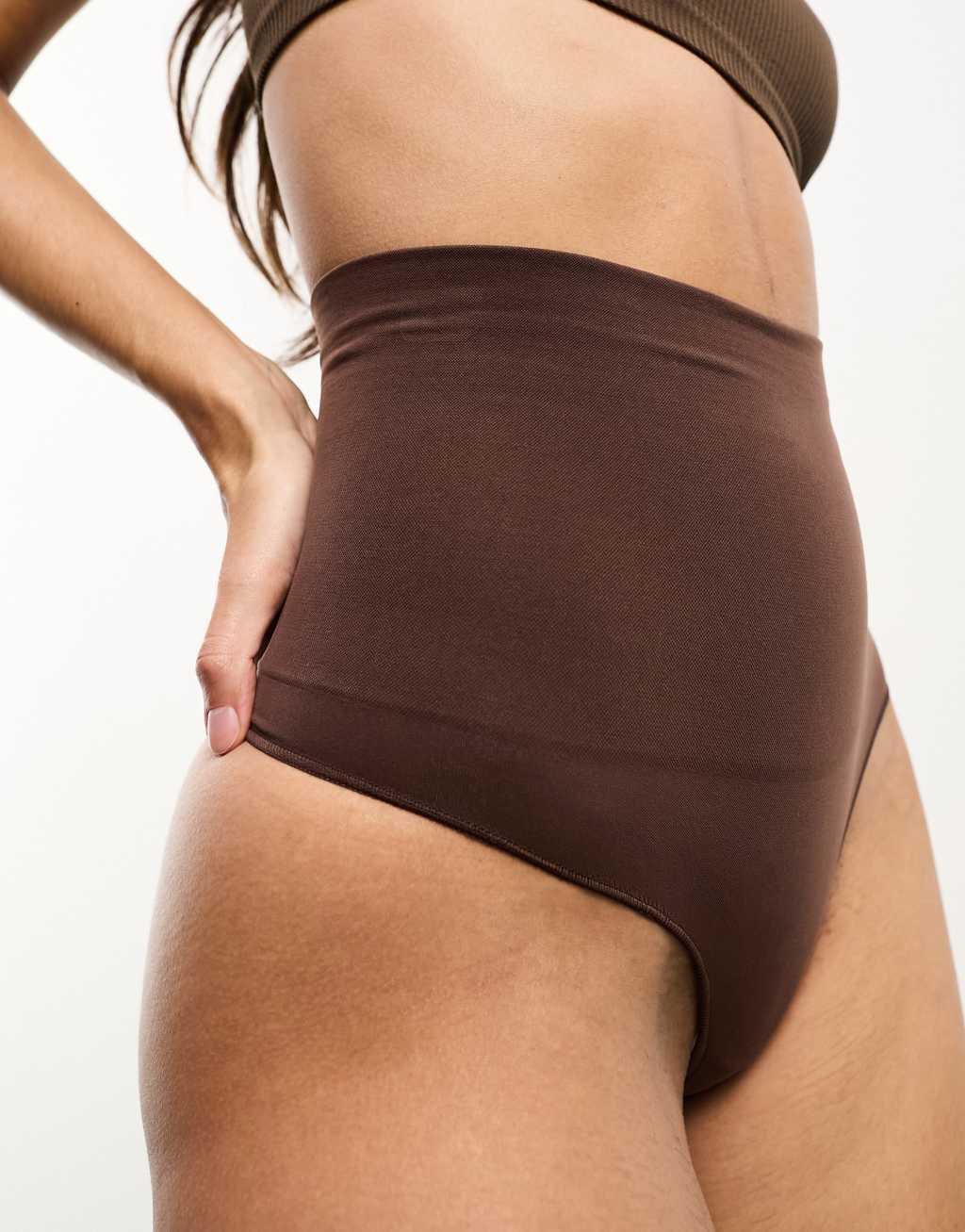 Vero Moda seamless high waisted thong in brown Product Image