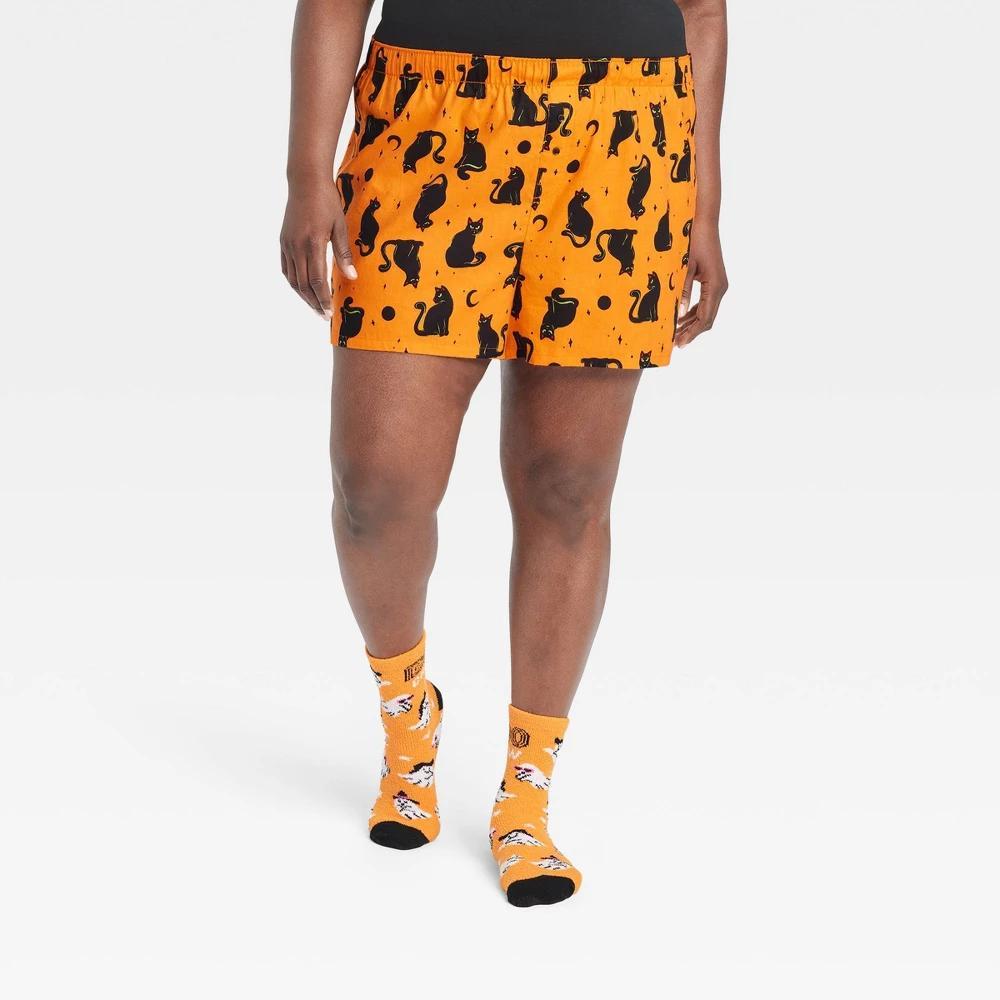 Womens Cat Print Halloween Matching Family Boxer Pajama Shorts - Hyde & EEK! Boutique Orange 3X Product Image