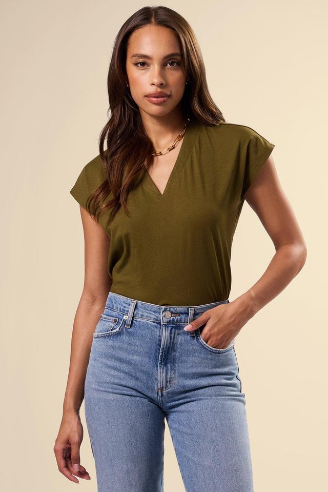 V Neck Solid Tee - Olive Green Product Image