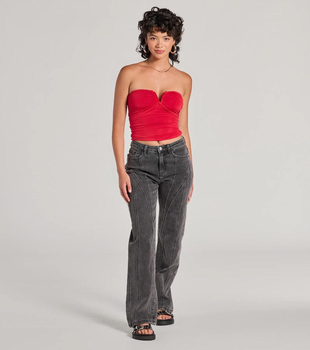 Flirty Find Strapless Ruched Knit Crop Top Product Image