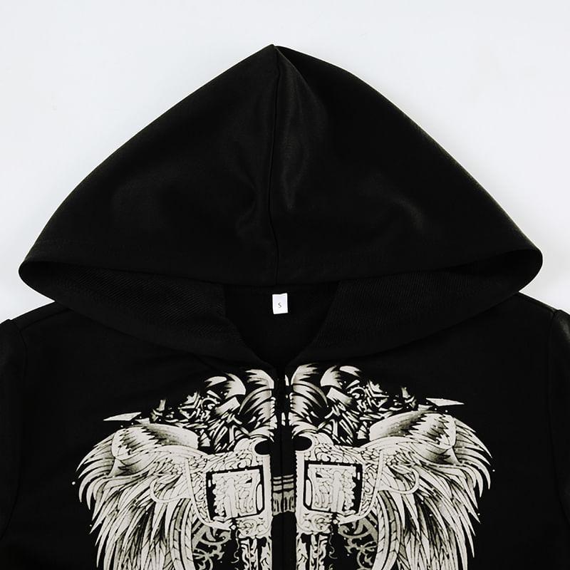 Hooded Graphic Print Zip Up Crop Hoodie Product Image