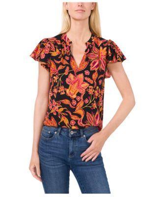 CeCe Womens Flutter Sleeve V-Neck Blouse Product Image