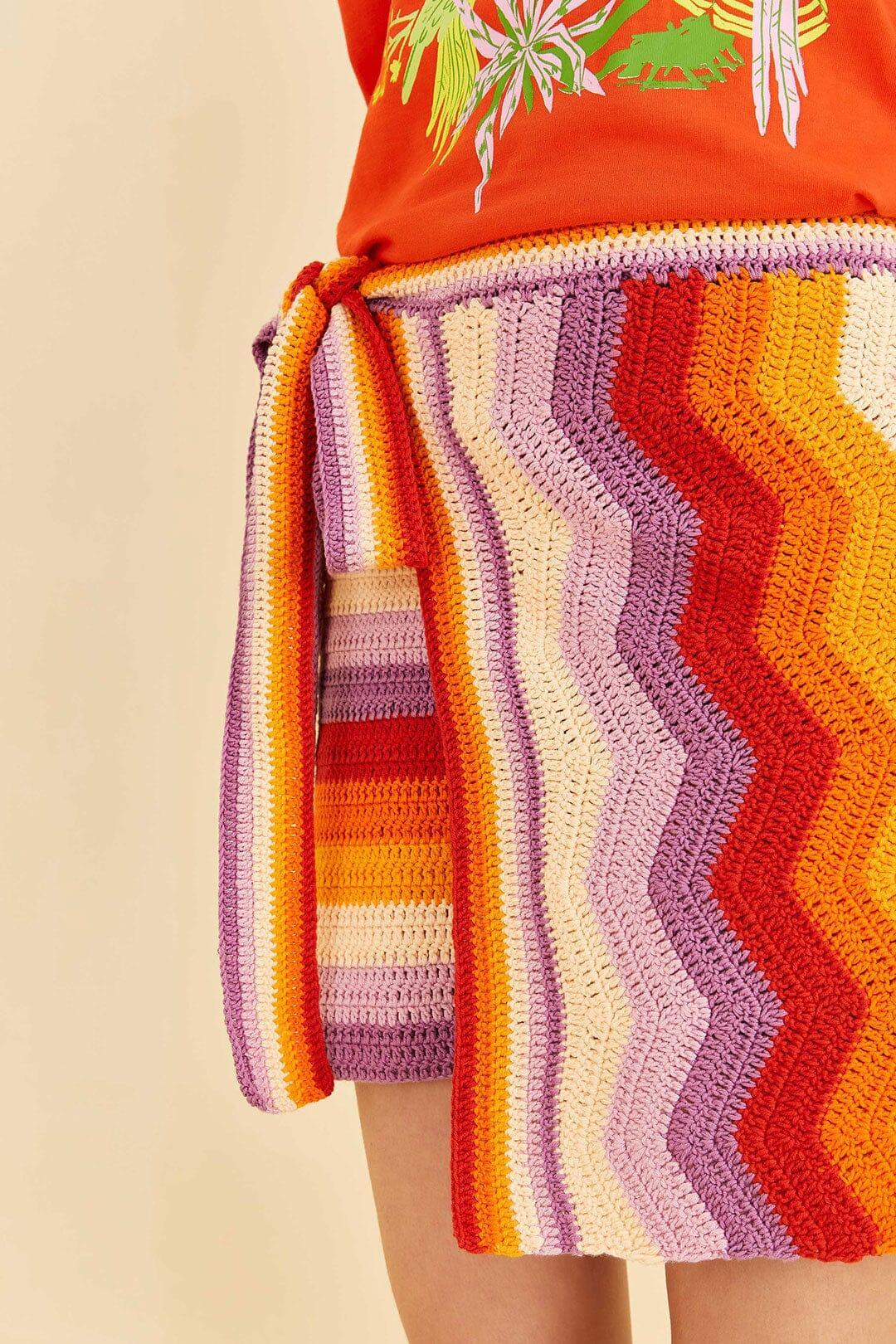 Multi Stripes Crochet Wrap Mini Skirt Product Image