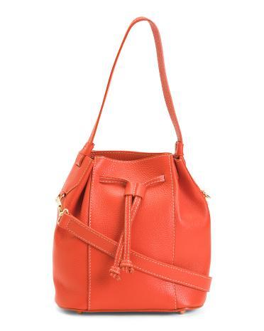 Leather Bucket Bag With Detachable Strap For Women Product Image